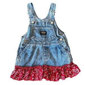 Vintage OshKosh B'Gosh Size 24 Month Skirtall Vestbak Overall Red Bandana Bottom